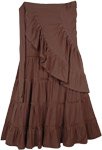 Maiden Wrap-Around Skirt In Solid Brown Tiered Ruffle Hem [6476]
