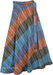 Hippie Skirt with Azure Blue Stripes Patchwork [6489]
