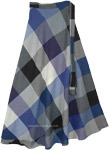 Gingham Check Blue Maxi Length Wrap Around Skirt [6490]