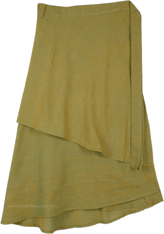 Layered Mid Length Wrap Around Skirt in Sycamore