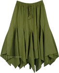 Khaddar Cotton Patchwork Solid Green Skirt with Wavy Hemline [6495]