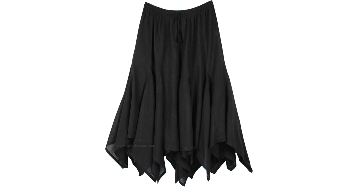 Solemn Black Handkerchief Hem Cotton Solid Patchwork Skirt | Black ...