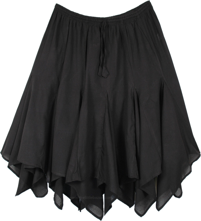 Plus Size Black Handkerchief Hem Cotton Solid Patchwork Skirt | Black ...