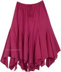 Khaddar Cotton Patchwork Solid Dark Pink Skirt with Wavy Hemline [6500]