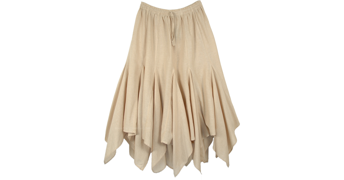 Pure Beige Handkerchief Hem Cotton Mid Length Skirt Beige XL Plus Misses High Low Handkerchief Dance Solid
