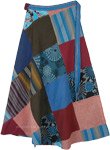 Plus Multicolored Mixed Patchwork Wrap Around Cotton Skirt
