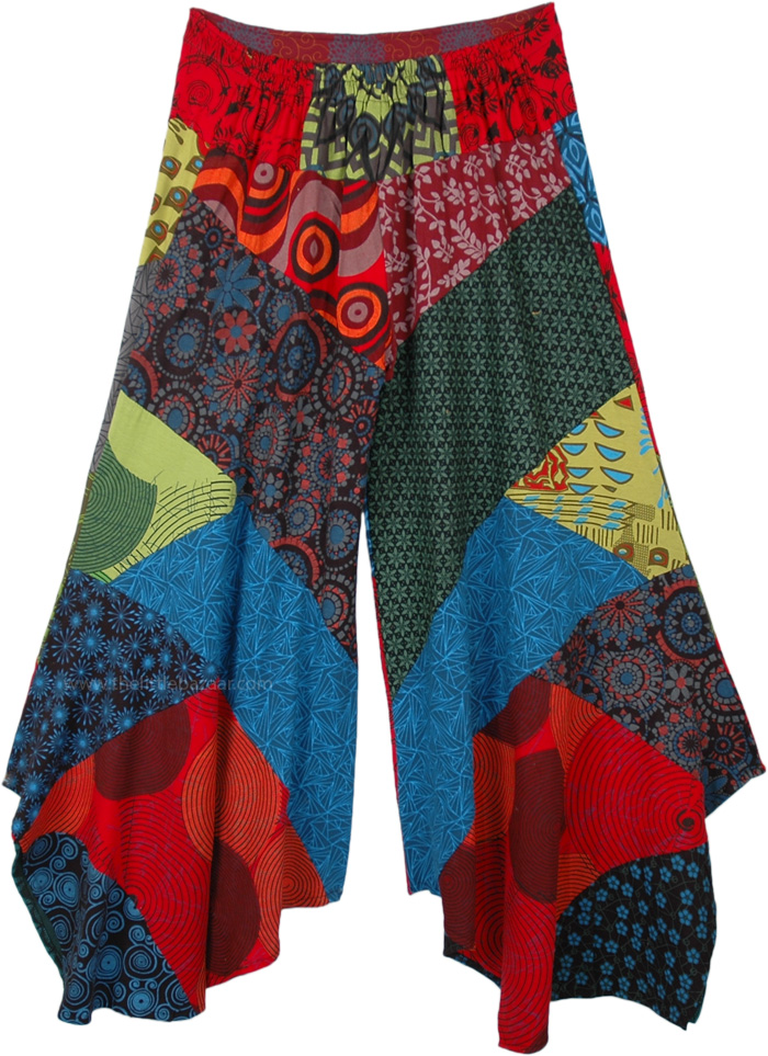 Mixed Patchwork Hippie Bell Bottom Palazzo Pants | Multicoloured ...