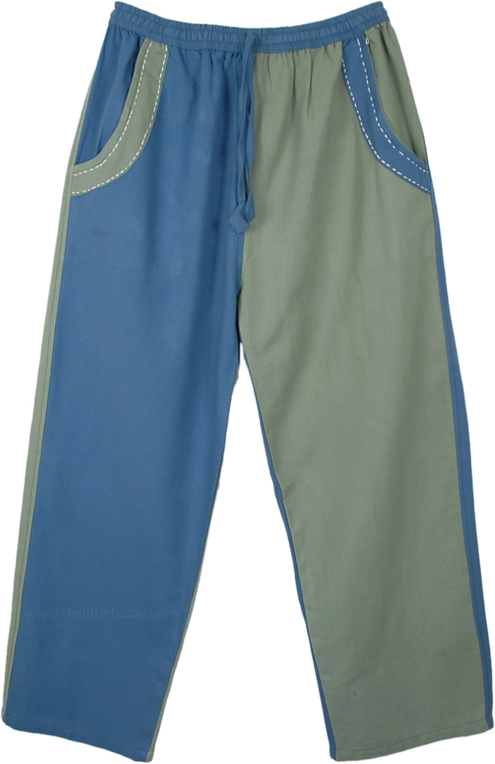 Dual Colored Woven Cotton Trousers with Pockets