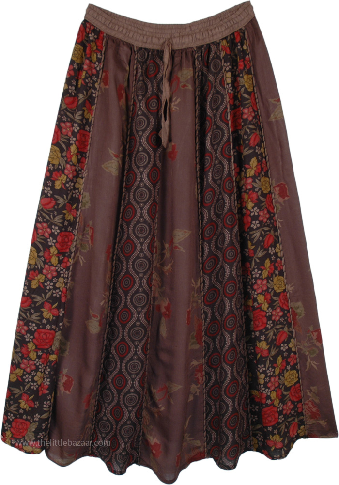 Vertical Panel Patchwork Earthen Hippie Long Skirt