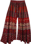 Wine Split Skirt Cotton Pant with Animal Print Wide and Flared