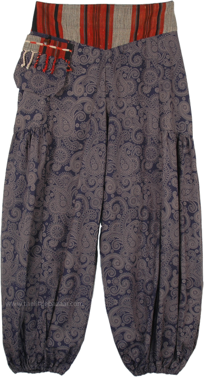 Paisley Printed Elastic Bottom Hippie Cotton Harem Pants