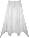 Pearl White Handkerchief Hem Skirt with Embroidery