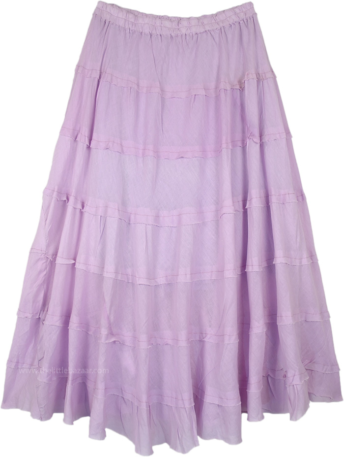 Lilac Summer Cotton Flared Skirt with Gathered Tiers