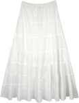 White Summer Cotton Flared Skirt with Gathered Tiers