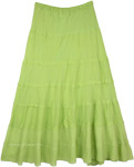 Lime Green Summer Cotton Flared Skirt with Tiers