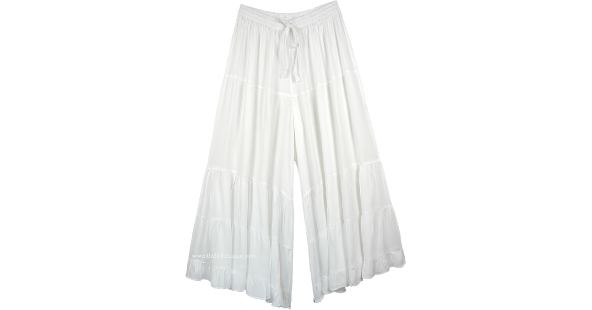 ル 年末のプロモーション 6694-solid-white-wide-leg-long パンツ