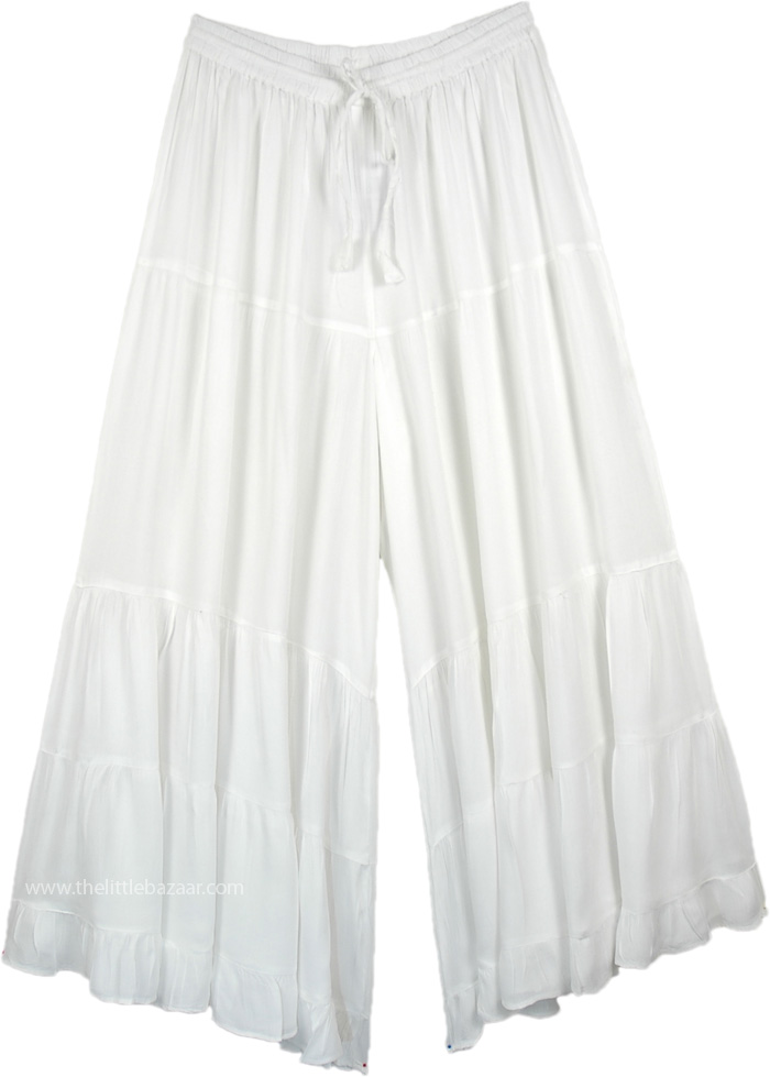 Wide Leg Pants in Solid White Palazzo Pants, Solid White Wide Leg Long Summer Palazzo Pants