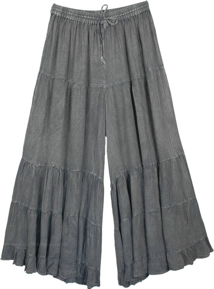 Ash Grey Stonewashed Boho Wide Leg Large Pants