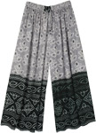 Black Grey Wide Leg Palazzo Pants with Traditional Print