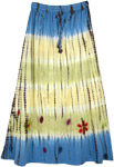 Yellow And Blue Hand Applique Tie Dye Long Skirt [6709]