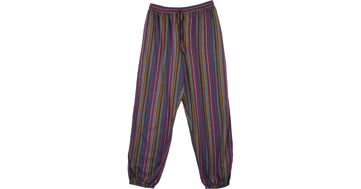 Purple Striped Cotton Womens Pants with Pockets | Purple | Split-Skirts ...