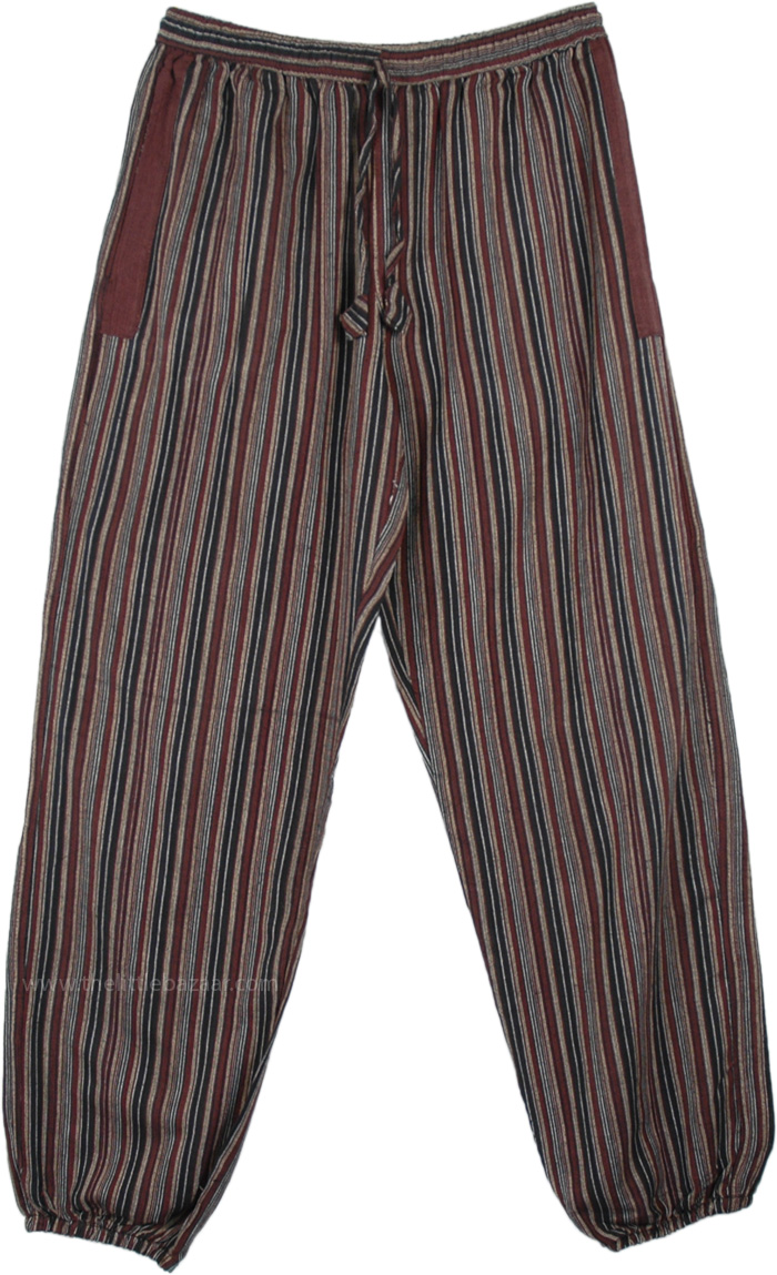 Brown Toned Striped Cotton Womens Harem Pants