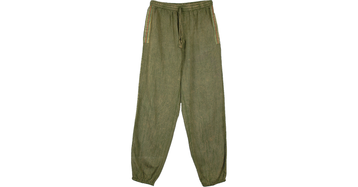 Khaki Green Jogger Style Womens Pants with Pockets | Green | Split ...