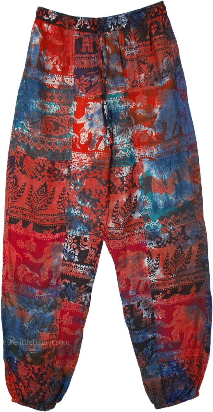 Patchwork Yoga Pants Elephant Print with Harem Style | Red | Split ...