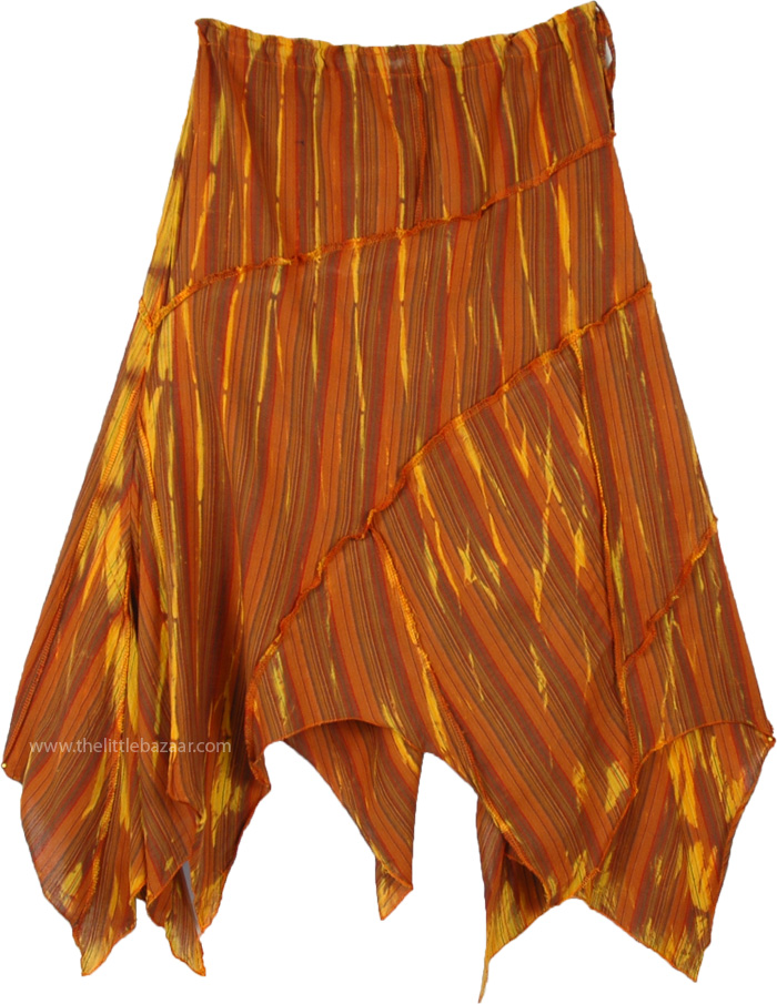 Asymmetrical Hem Skirt Light Weight Cotton for Summer, Asymmetrical Cotton Light Boho Summer Skirt in Orange and Yellow