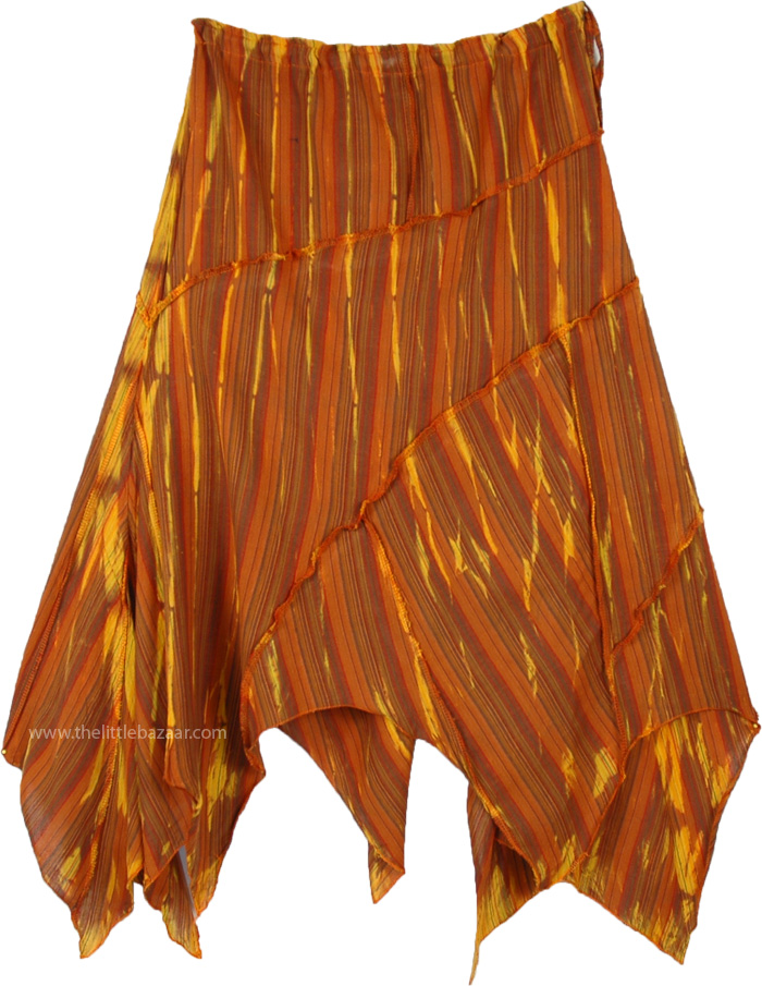 Asymmetrical Cotton Light Boho Summer Skirt in Orange and Yellow