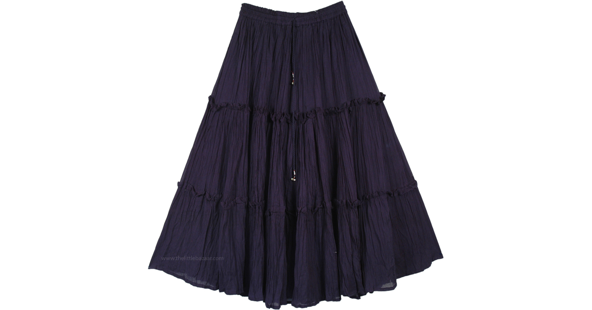 Valhalla Magic Tiered Cotton Mid Length Skirt Blue Crinkle, Junior