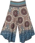 Rayon Wide Leg Boho Pants in Beige Printed Mandalas [6740]