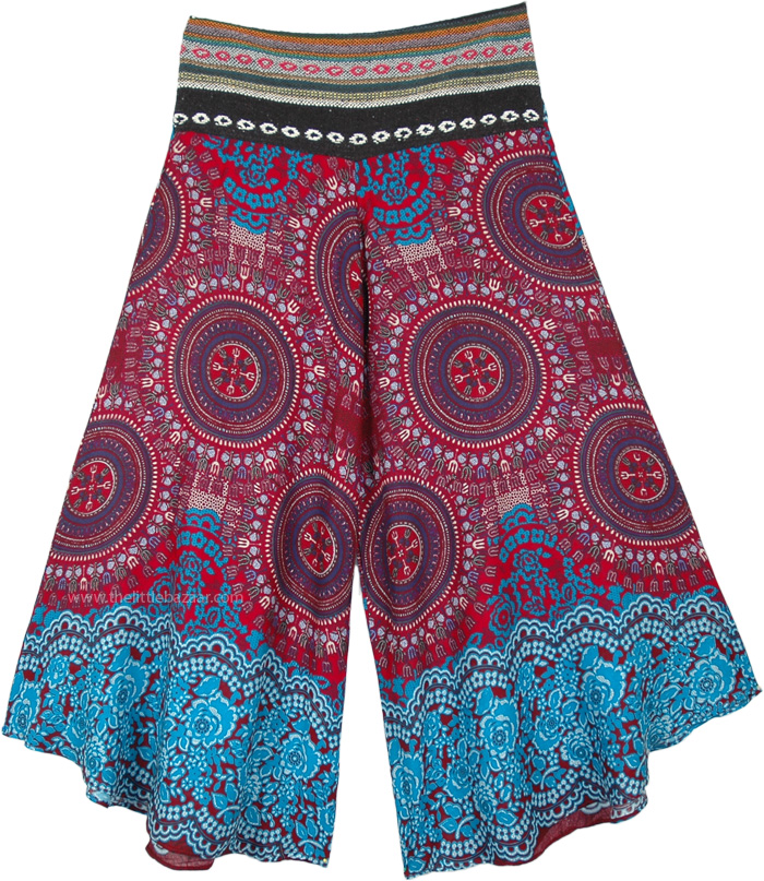 Red Myst Wide Leg Pants Mandala Thai Print