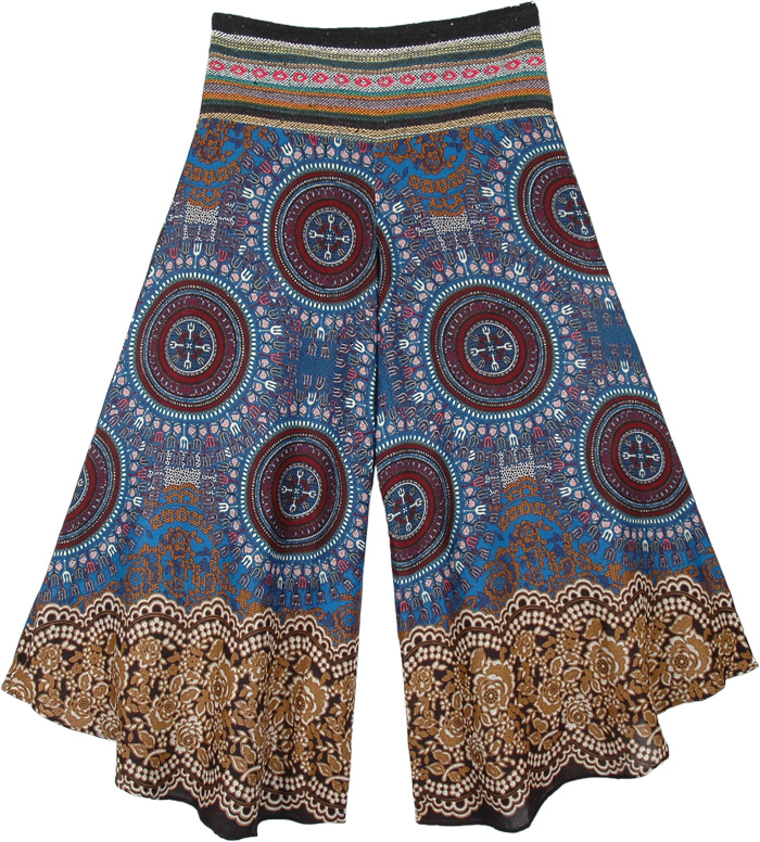 Royal Blue Mandala Capri Pants with Woven Waistband