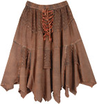 Hawaiian Tan Lace Up Handkerchief Hem Skirt Midi Length