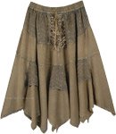 Dusky Olive Green Mid Length Handkerchief Hem Skirt