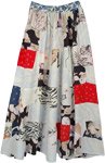 Tomato Red Long Tiered Skirt in Cotton