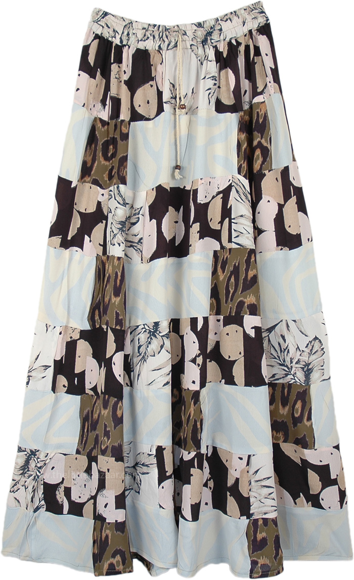 Snowy Forest Mixed Print Boho Patchwork Skirt