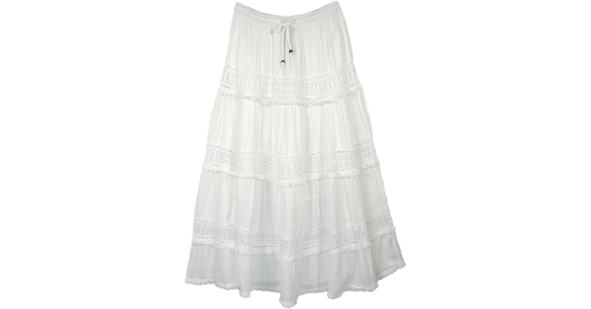 Evening Ivory Long Lace Skirt with Crochet Tier Details | White ...