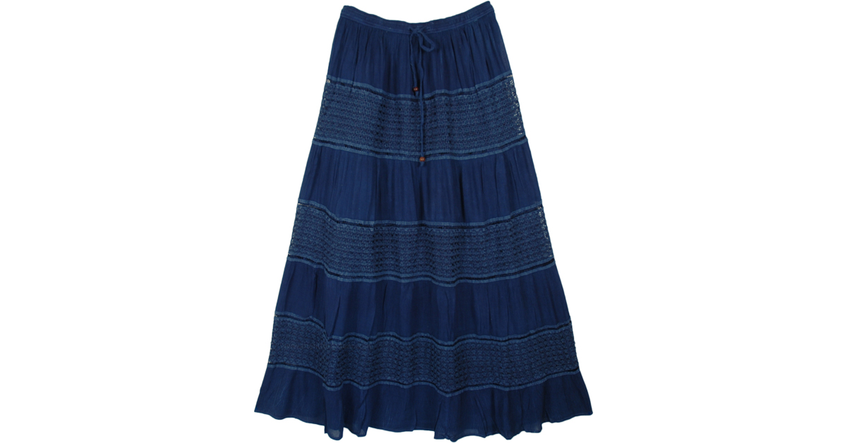 Denim Blue Rayon Long Skirt with Lace Tiers | Blue | Maxi-Skirt ...