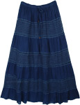 Denim Blue Rayon Long Skirt with Lace Tiers