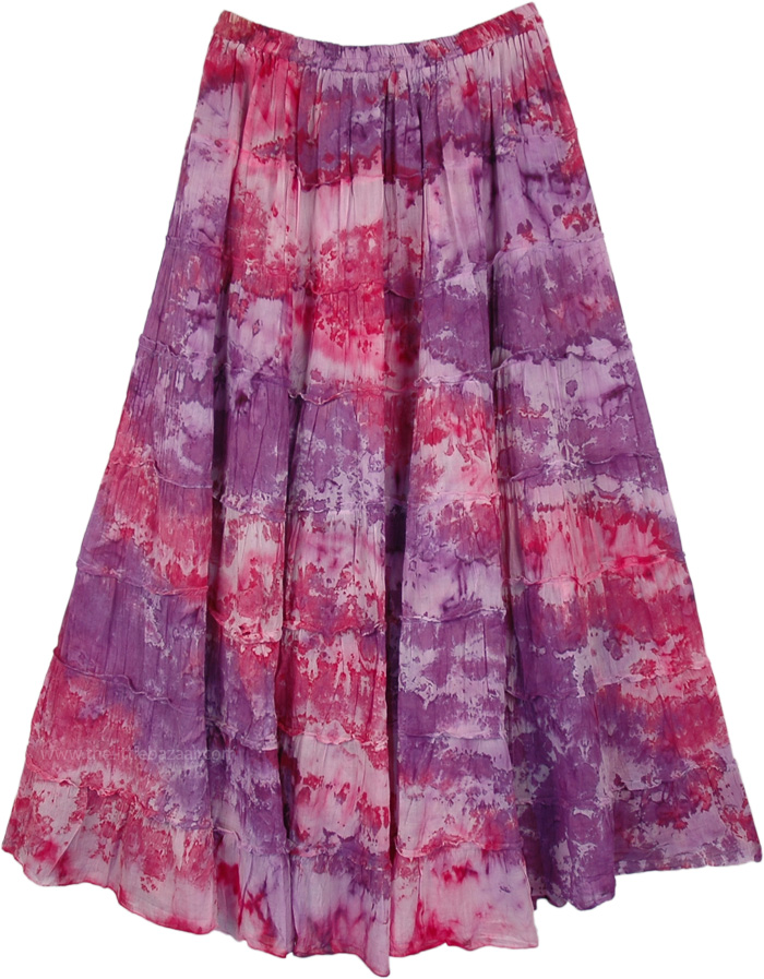 Lavender Pink Dreamy Waves Tiered Cotton Skirt