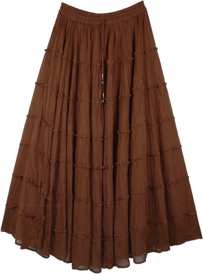 Dark Chocolate Seven Tiered Full Cotton Skirt | Brown | Tiered-Skirt ...