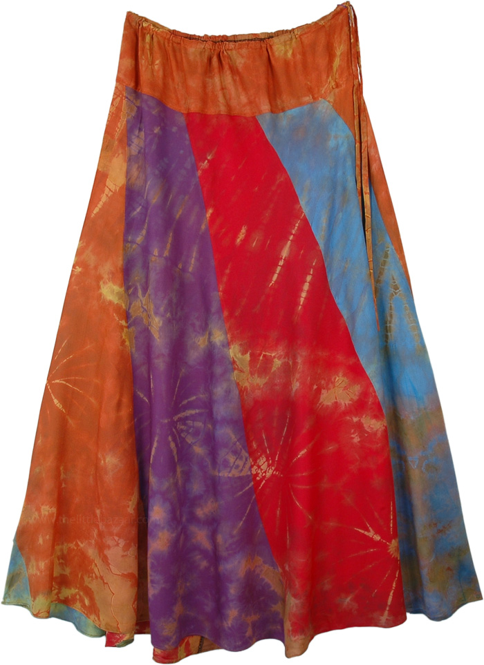 Tie Dye Maxi Skirt in Vertical Patchwork | Multicoloured | Patchwork ...