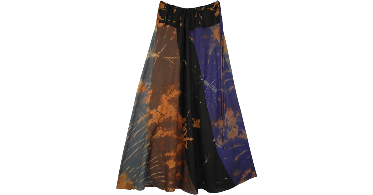 Earthen Tie Dye Patchwork Flowing Long Skirt | Multicoloured ...