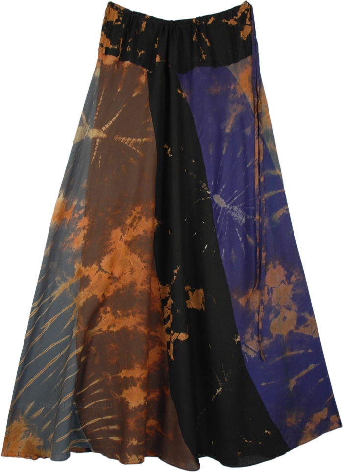 Earthen Tie Dye Patchwork Flowing Long Skirt