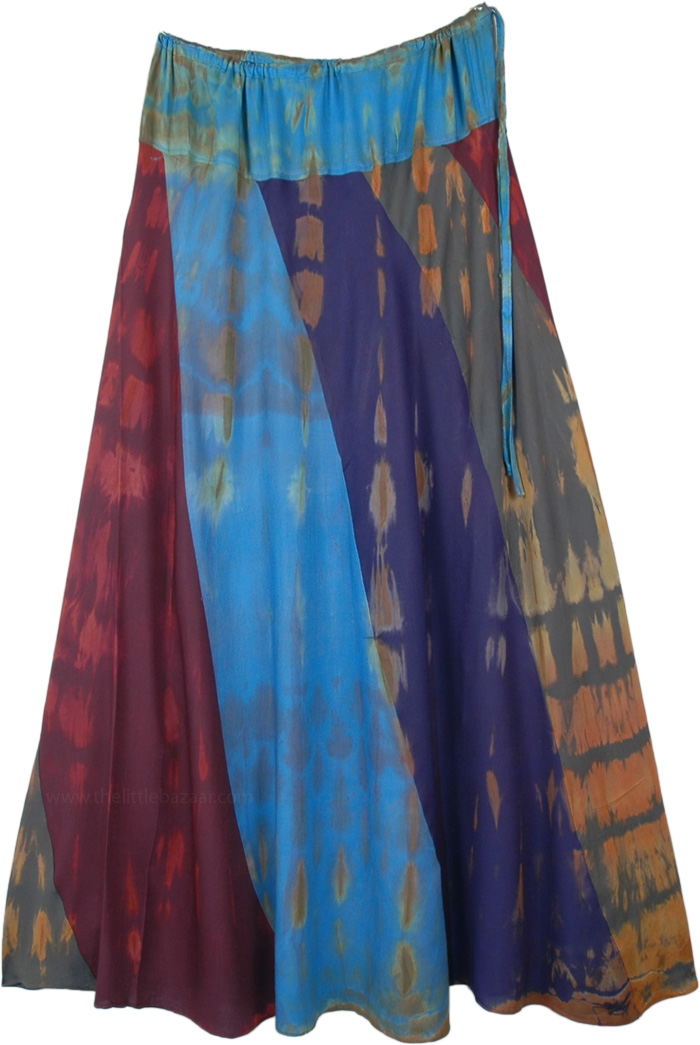 Tie Dye Patchwork Flowy Soft Fabric Long Skirt