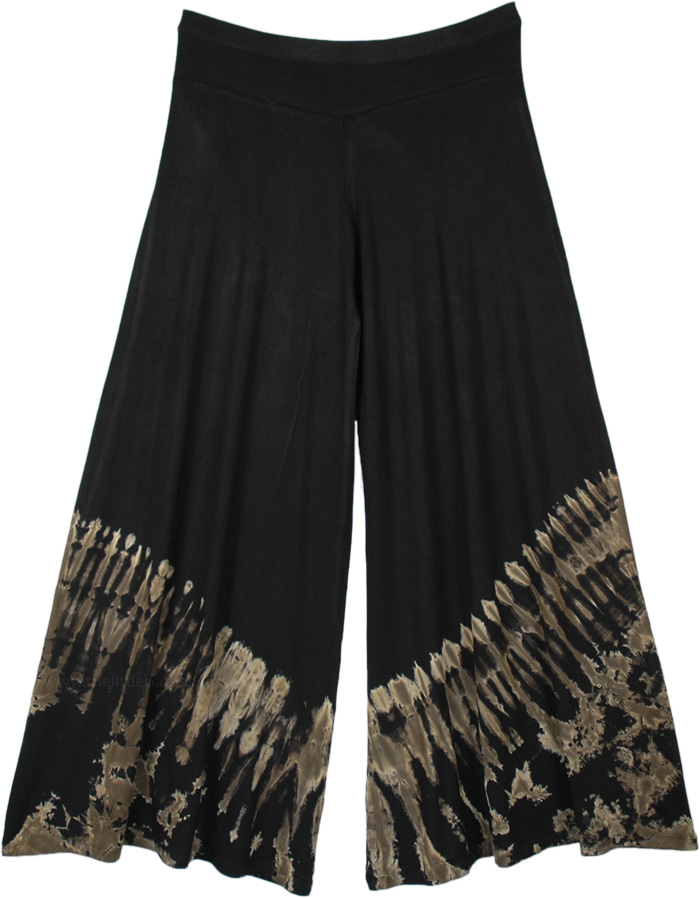 Black Rayon Half Tie Dye Stretchy Palazzo Pants