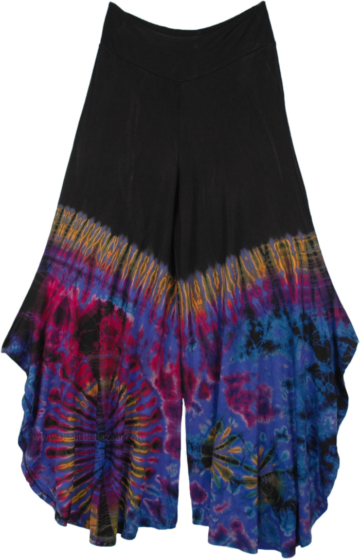 Nebula Gypsy Tie Dye Side Cut Palazzo Pants | Black | Split-Skirts ...