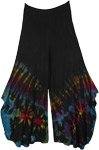 Black Rainbow Bottom Tie Dye Rayon Pants with Deep Side Slits [6836]